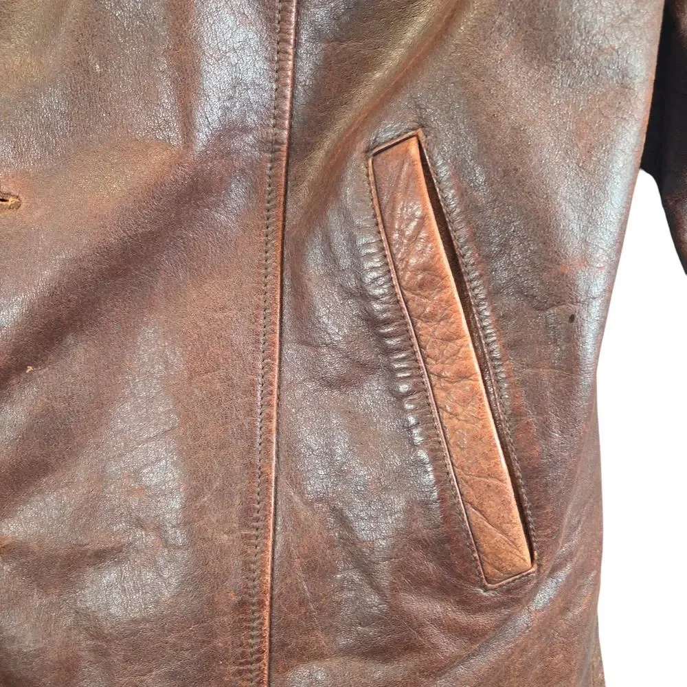 Vtg 90's WILSONS‎ Leather PATINA Coat LARGE JULIAN Brown Baggy Heavy Jacket